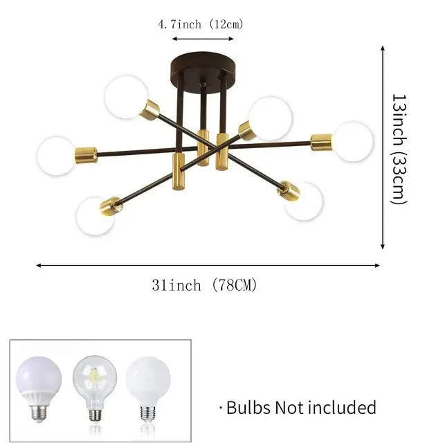 Nøordka Light Ceiling Light Fixtures Black & Gold Iron Chandelier Pendant Light Fixture