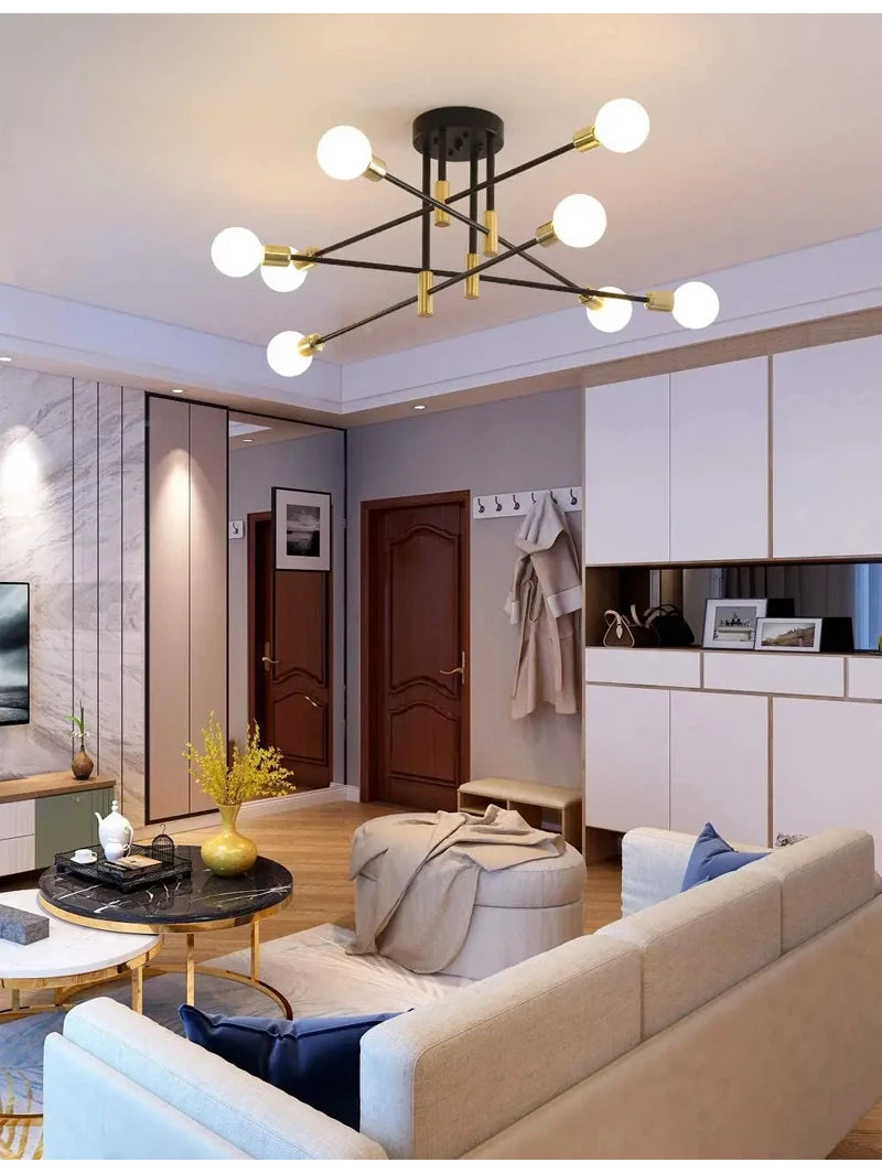 Nøordka Light Ceiling Light Fixtures Black & Gold Iron Chandelier Pendant Light Fixture