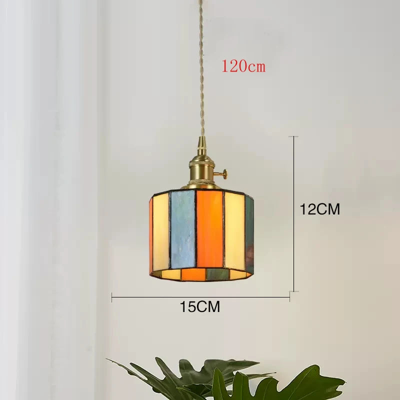 Nøordka Light Ceiling Light Fixtures C / Warm White American Retro Brass Tiffany Pendant Light for Bedroom and Dining