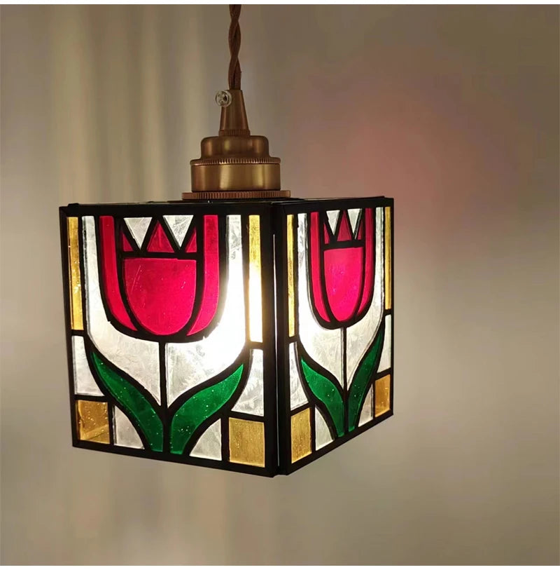Nøordka Light Ceiling Light Fixtures Color Tiffany Glass Industrial Loft Pendant Light Fixture