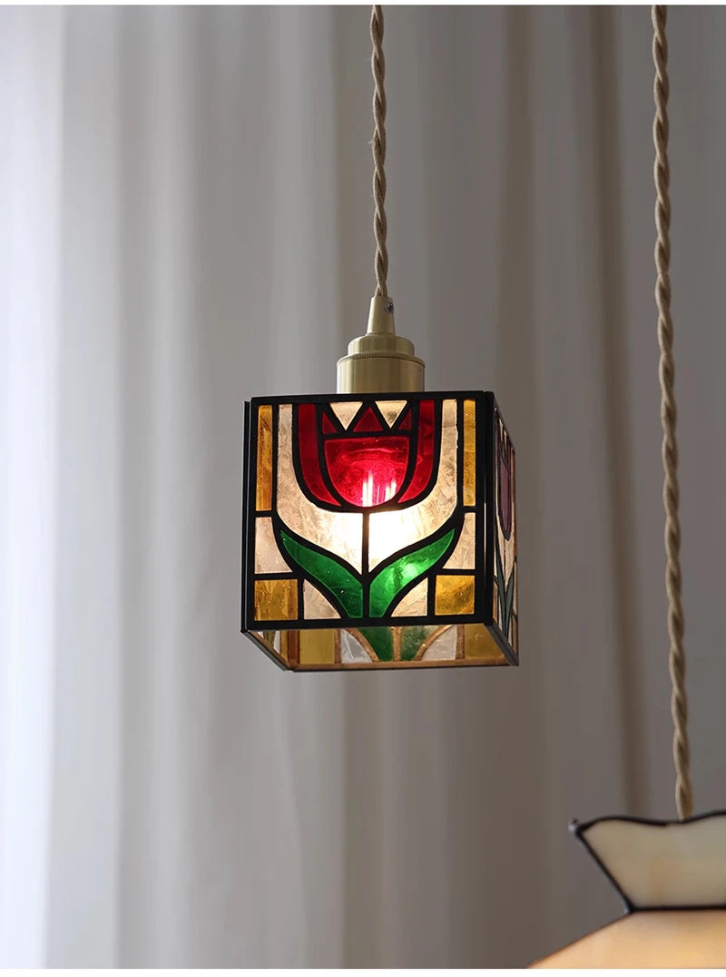 Nøordka Light Ceiling Light Fixtures Color Tiffany Glass Industrial Loft Pendant Light Fixture