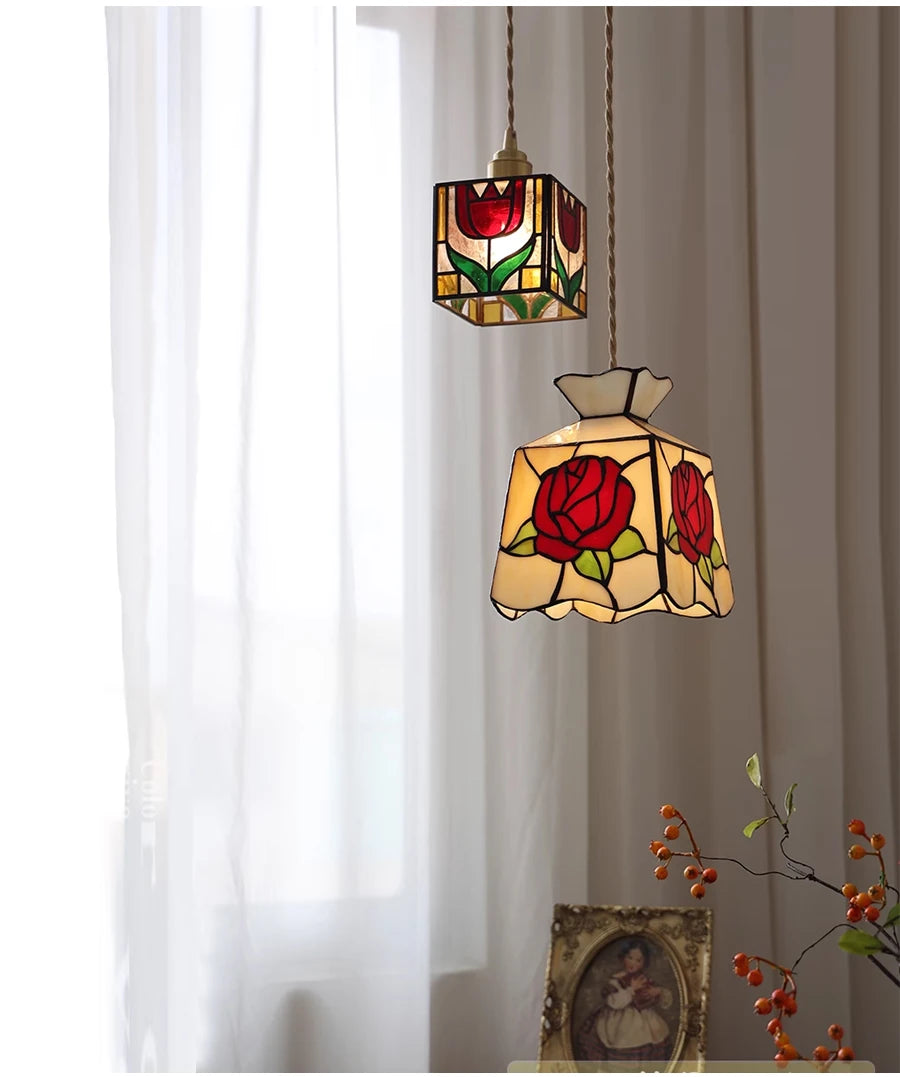 Nøordka Light Ceiling Light Fixtures Color Tiffany Glass Industrial Loft Pendant Light Fixture