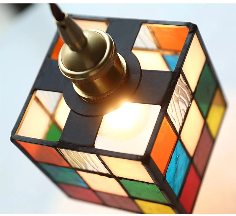 Nøordka Light Ceiling Light Fixtures Color Tiffany Glass Industrial Loft Pendant Light Fixture