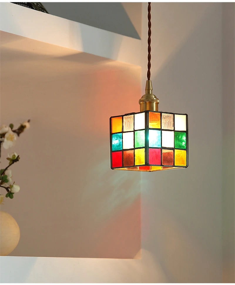 Nøordka Light Ceiling Light Fixtures Color Tiffany Glass Industrial Loft Pendant Light Fixture