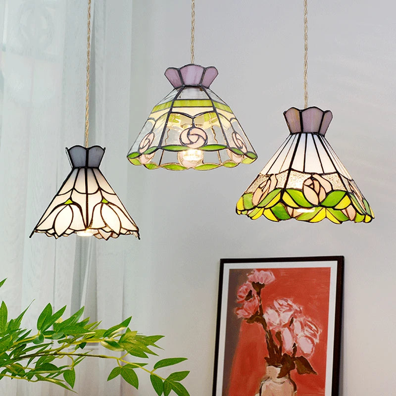 Nøordka Light Ceiling Light Fixtures Color Tiffany Glass Industrial Loft Pendant Light Fixture