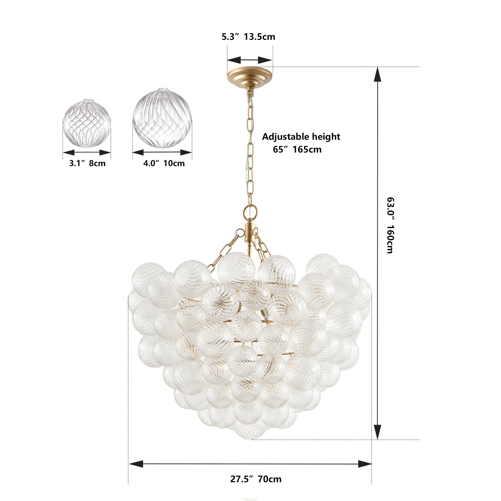 Nøordka Light Ceiling Light Fixtures Default 27.5-Inch Gold & Glass Pendant Light Chandelier with Threaded Clear Glass Globe Shade