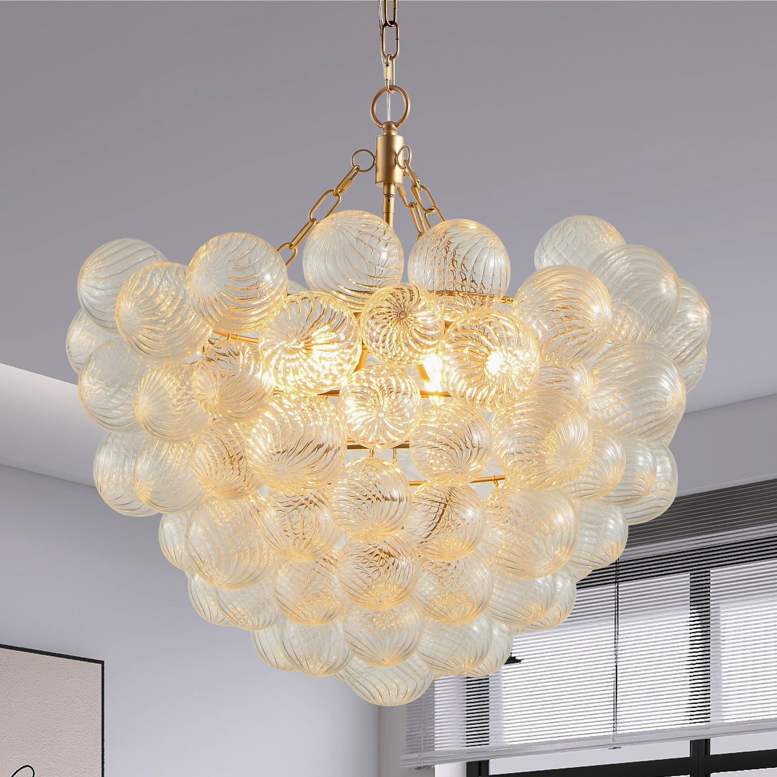 Nøordka Light Ceiling Light Fixtures Default 27.5-Inch Gold & Glass Pendant Light Chandelier with Threaded Clear Glass Globe Shade