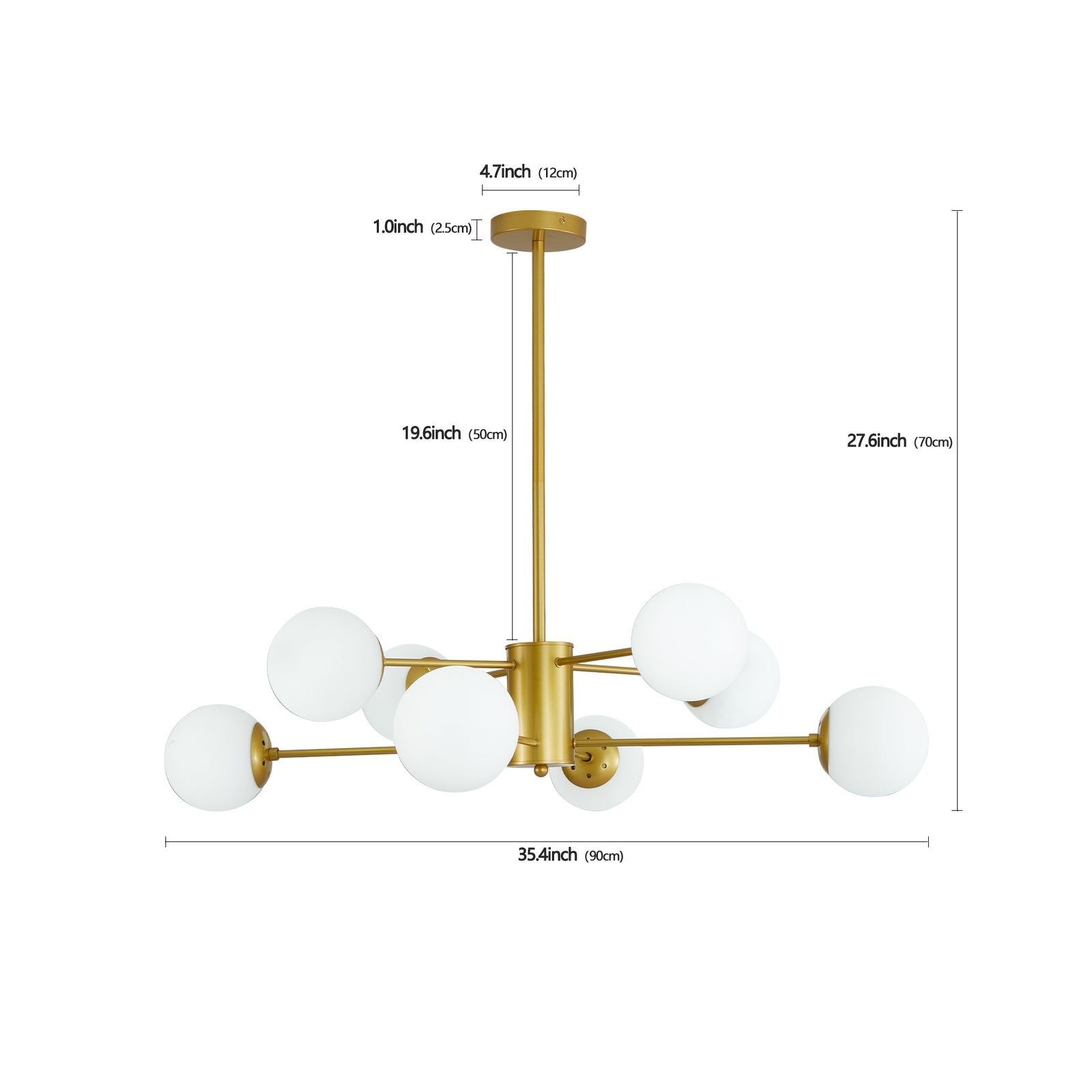 Nøordka Light Ceiling Light Fixtures Default Modern 8-Light Gold Opal Chandelier with White Glass Globe Shades