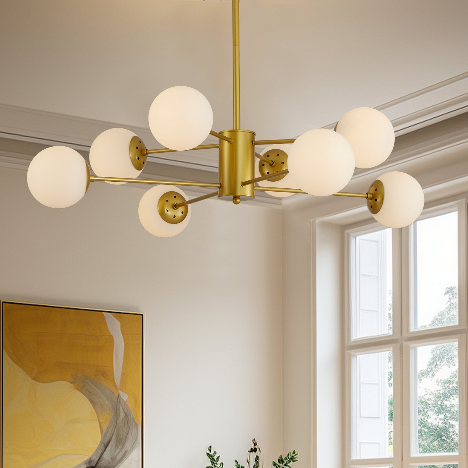 Nøordka Light Ceiling Light Fixtures Default Modern 8-Light Gold Opal Chandelier with White Glass Globe Shades