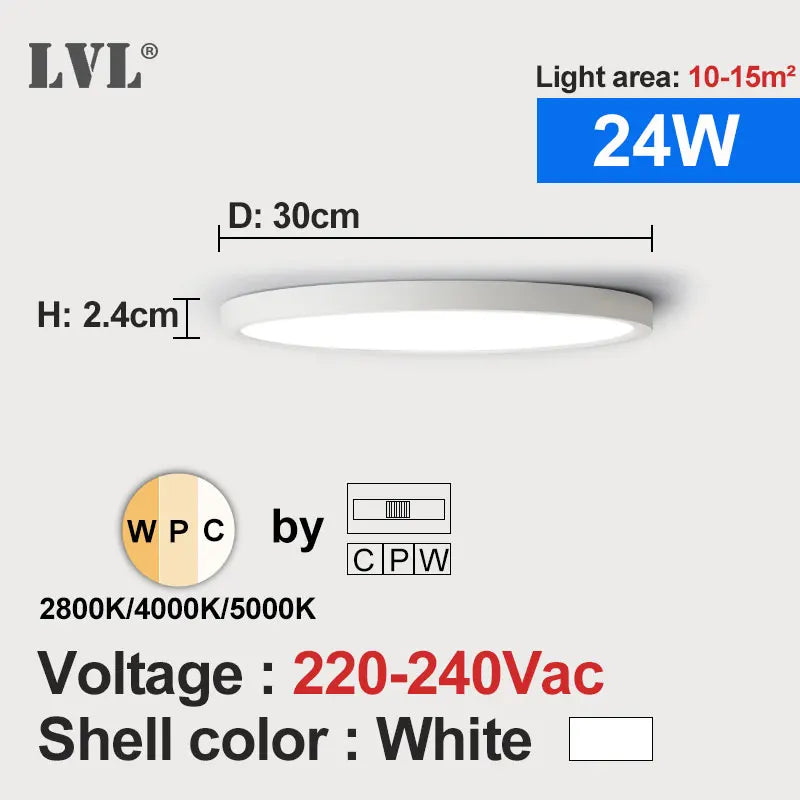 Nøordka Light Ceiling Light Fixtures Dimmable / White shell-24W Modern LED Ceiling Light with Wood Grain Finish and Three Color Options