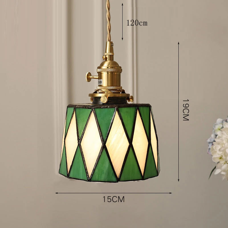 Nøordka Light Ceiling Light Fixtures E / Warm White American Retro Brass Tiffany Pendant Light for Bedroom and Dining