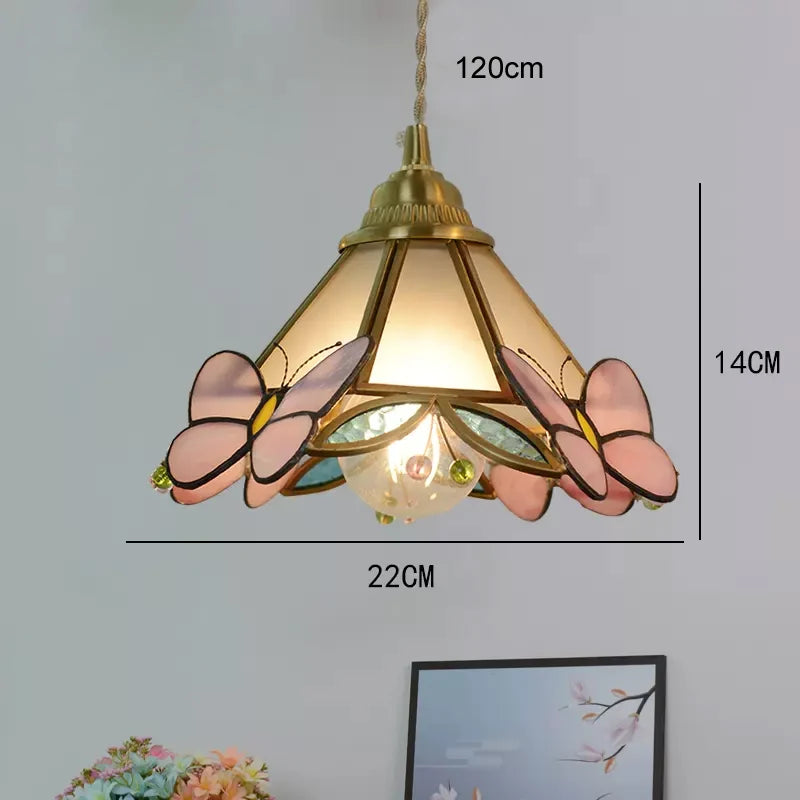 Nøordka Light Ceiling Light Fixtures French Hand Soldered Glass Pendant Light and Pink Butterfly Design