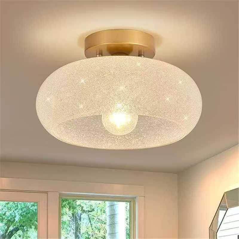 Nøordka Light Ceiling Light Fixtures Iron Gold Warm Light Cream Glass Flush-Mount Ceiling Light