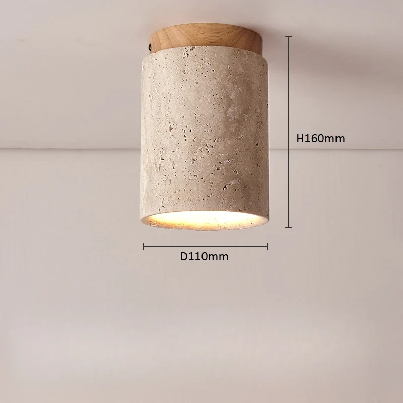 Nøordka Light Ceiling Light Fixtures Log / 4.3" D × 6.3" H / Use Your Own Wabi Sabi Flush-Mount Ceiling Light Round in Stone & Wood