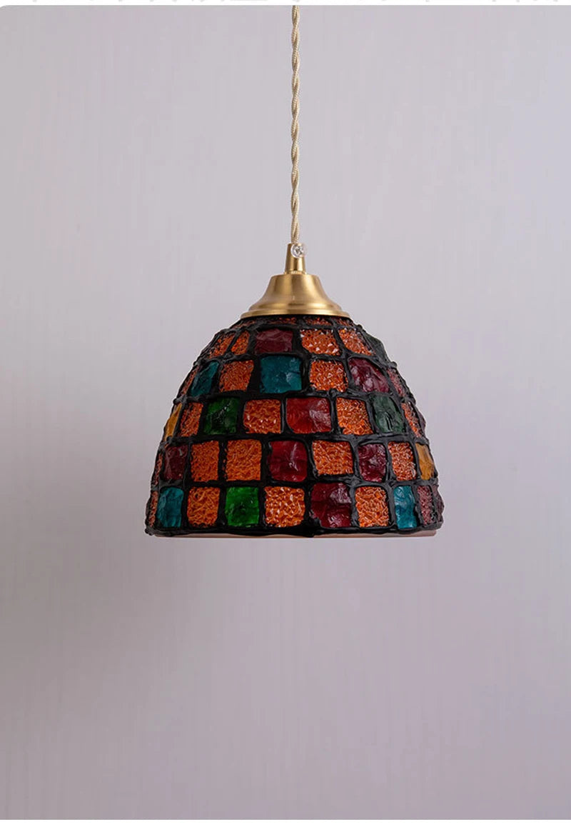 Nøordka Light Ceiling Light Fixtures Pastoral French Design Retro Stained Glass Pendant Light Fixture