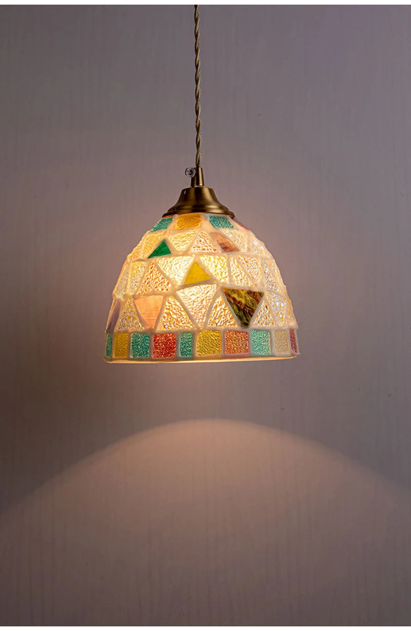 Nøordka Light Ceiling Light Fixtures Pastoral French Design Retro Stained Glass Pendant Light Fixture