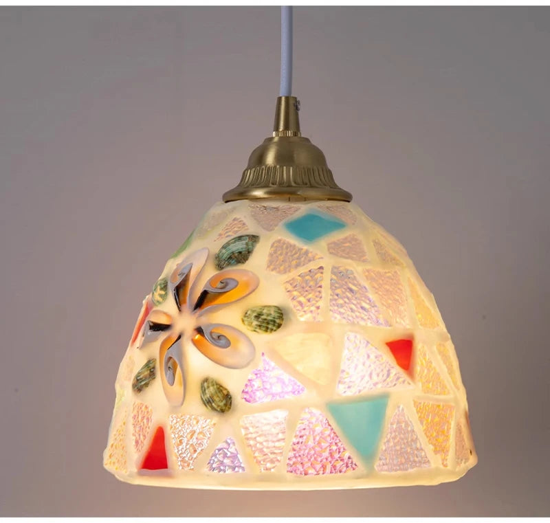 Nøordka Light Ceiling Light Fixtures Pastoral French Design Retro Stained Glass Pendant Light Fixture