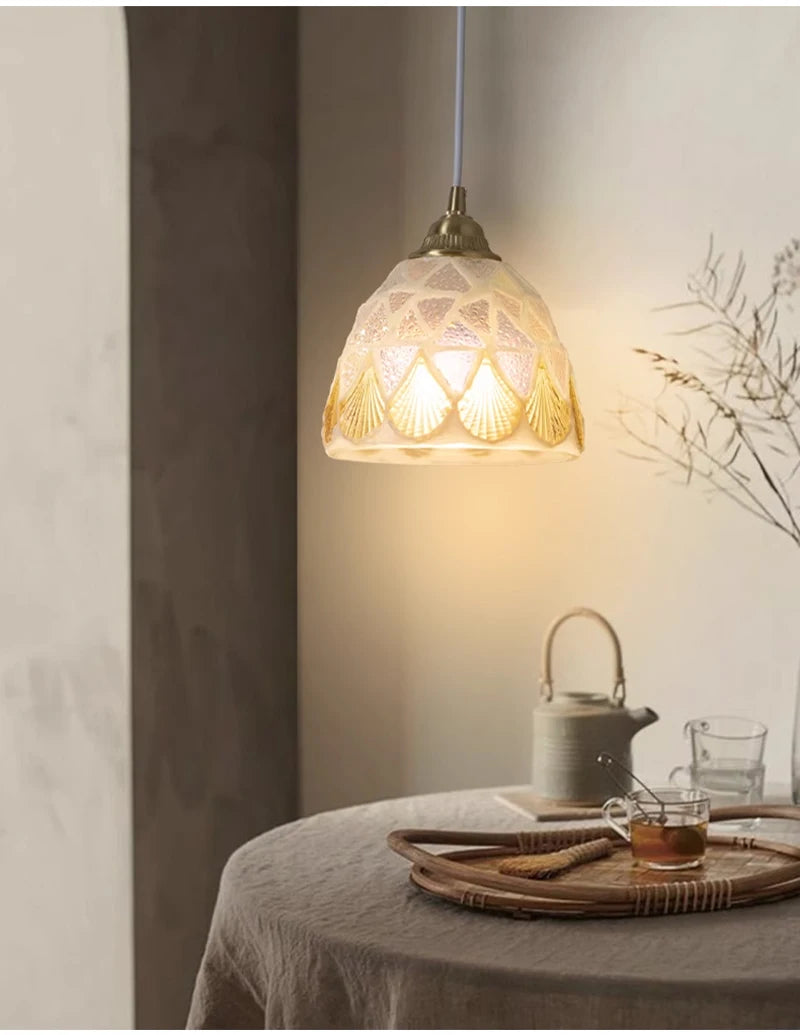 Nøordka Light Ceiling Light Fixtures Pastoral French Design Retro Stained Glass Pendant Light Fixture