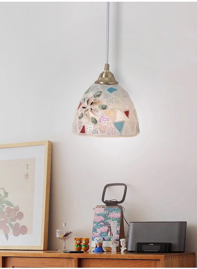 Nøordka Light Ceiling Light Fixtures Pastoral French Design Retro Stained Glass Pendant Light Fixture