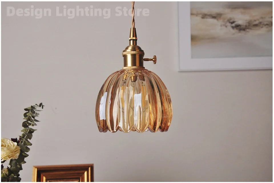 Nøordka Light Ceiling Light Fixtures Retro Glass Luster Patterned Pendant Light Fixture