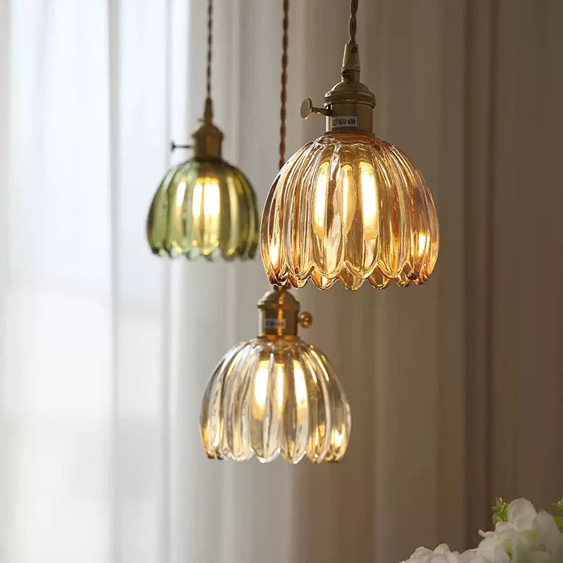 Nøordka Light Ceiling Light Fixtures Retro Glass Luster Patterned Pendant Light Fixture