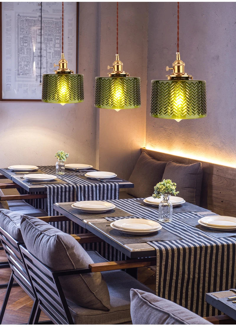 Nøordka Light Ceiling Light Fixtures Retro Patterned Glass Pendant Light Fixture