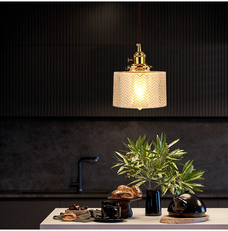 Nøordka Light Ceiling Light Fixtures Retro Patterned Glass Pendant Light Fixture