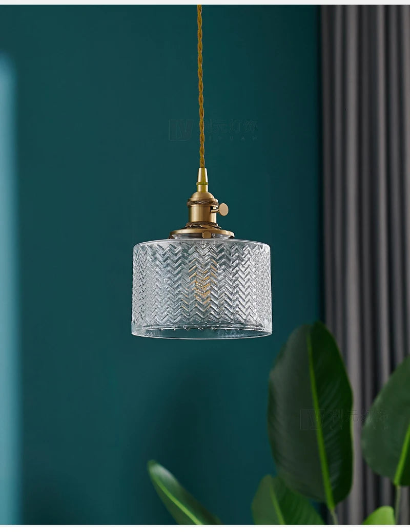 Nøordka Light Ceiling Light Fixtures Retro Patterned Glass Pendant Light Fixture
