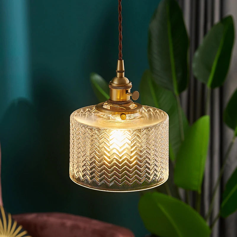Nøordka Light Ceiling Light Fixtures Retro Patterned Glass Pendant Light Fixture