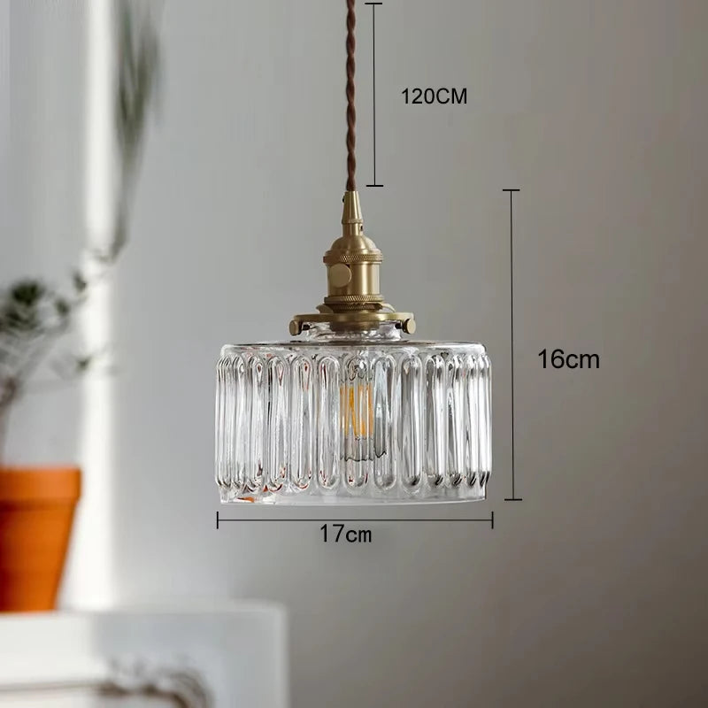 Nøordka Light Ceiling Light Fixtures Transparent Striped Retro Patterned Glass Pendant Light Fixture
