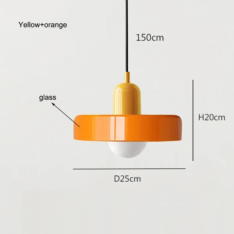 Nøordka Light Ceiling Light Fixtures Yellow Body + Orange Shade Mid Century Modern Colored Glass Pendant Light