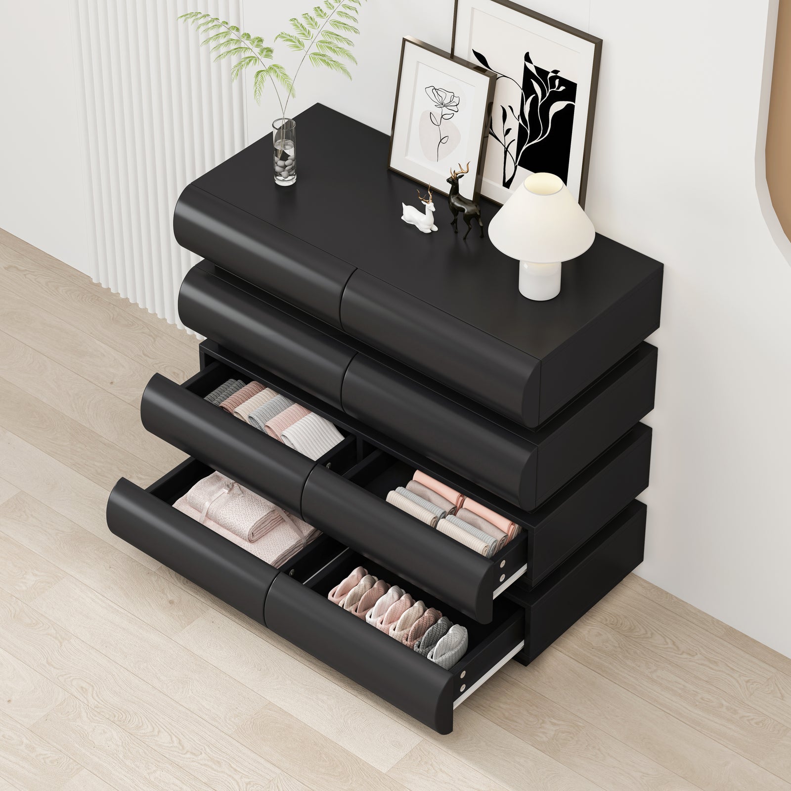 Nøordka Light Dresser Default 32" Black Handle Free Modern 8 Drawer Dresser