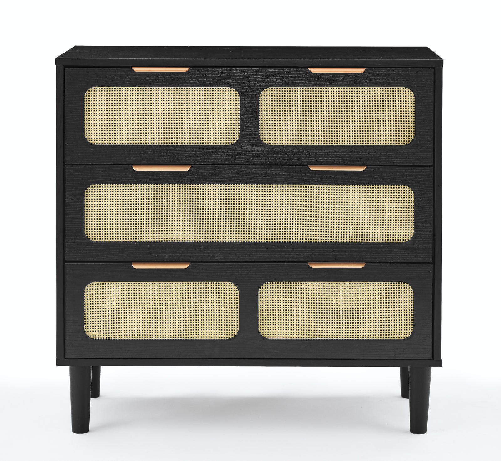 Nøordka Light Dresser Default 32" Black Mid Century Modern Rattan 3 Drawer Dresser Cabinet
