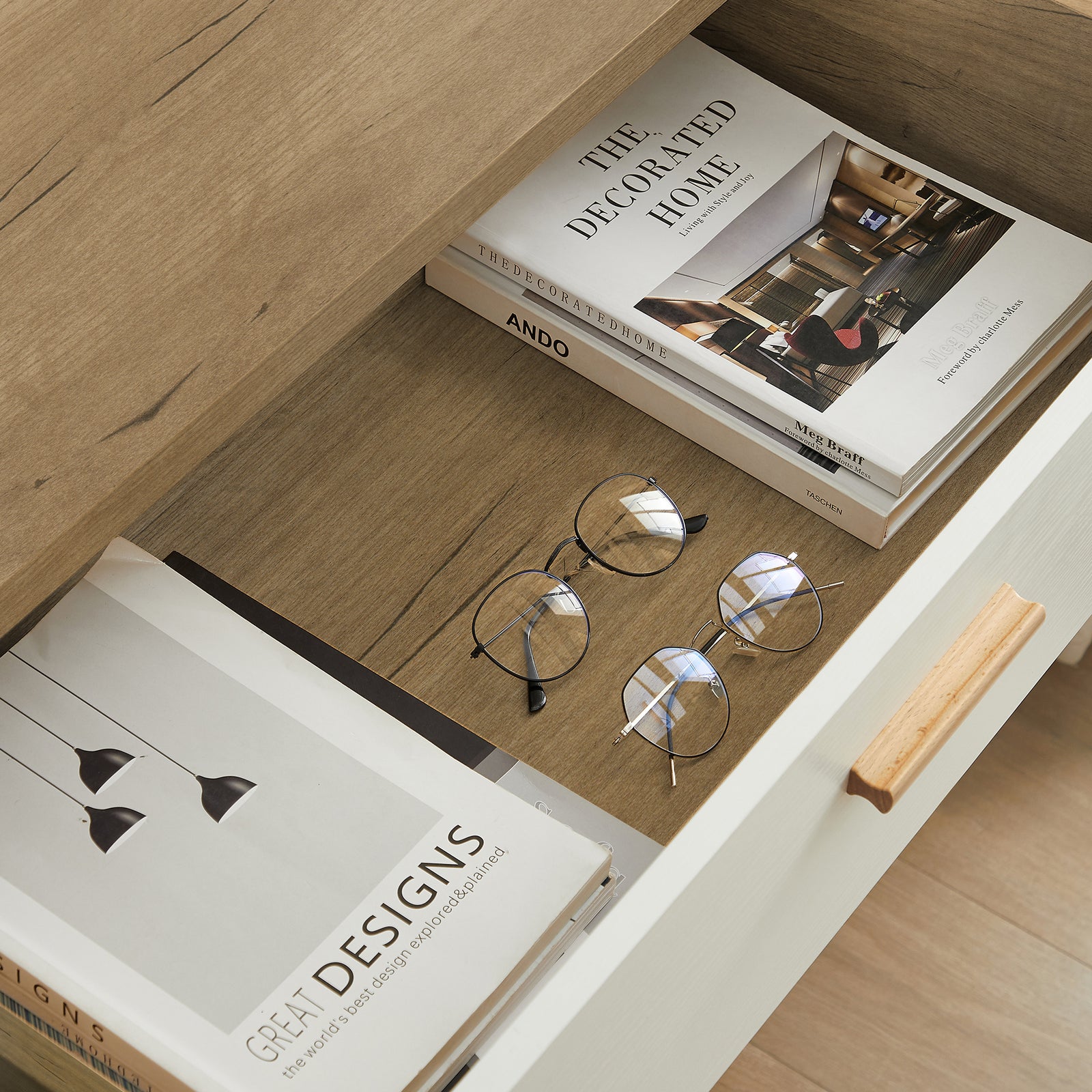 Nøordka Light Dresser Default 32" White Brown Drawer Dresser Buffet Cabinet & Sideboard