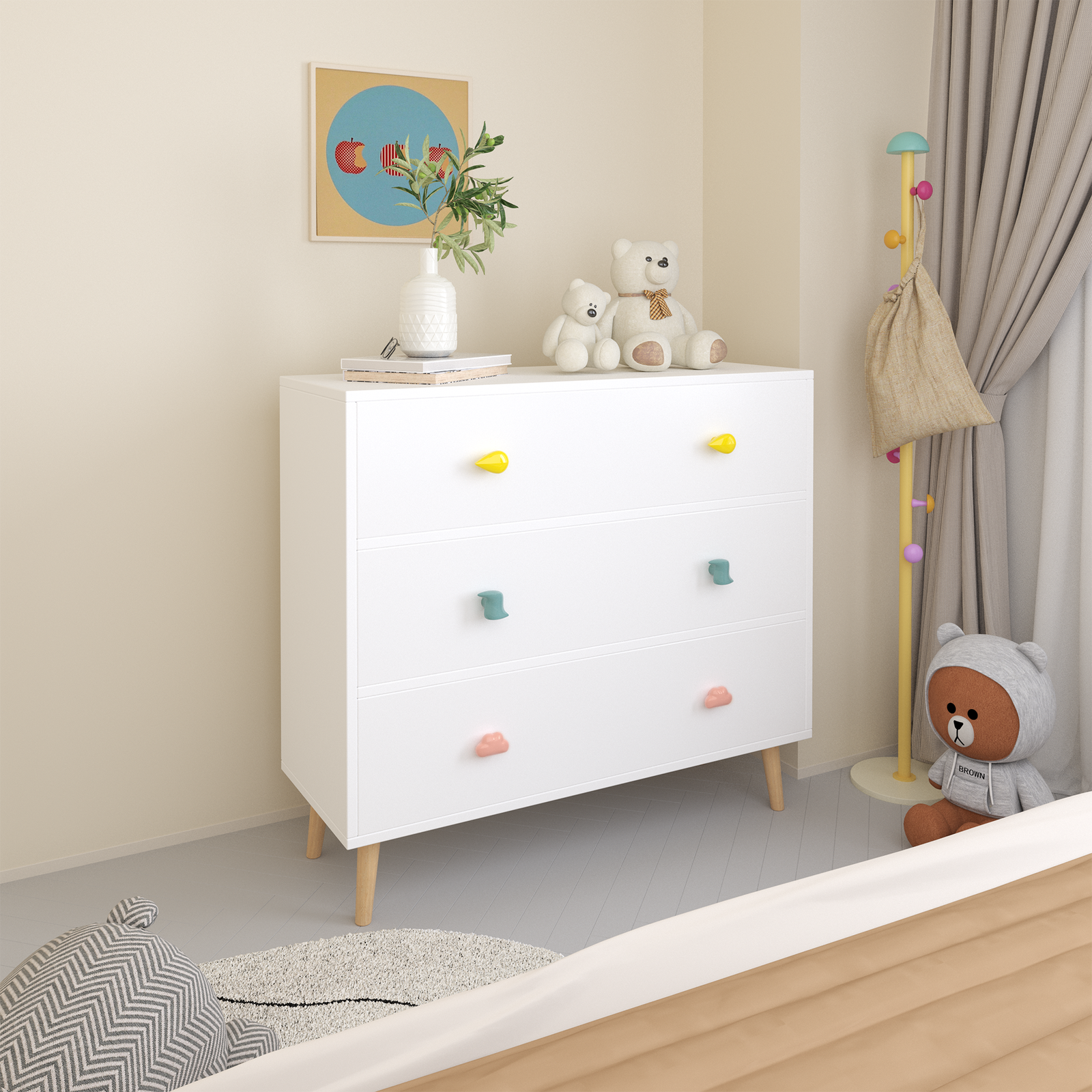 Nøordka Light Dresser Default 32" White Kids 3 Drawer Dresser & Nightstand