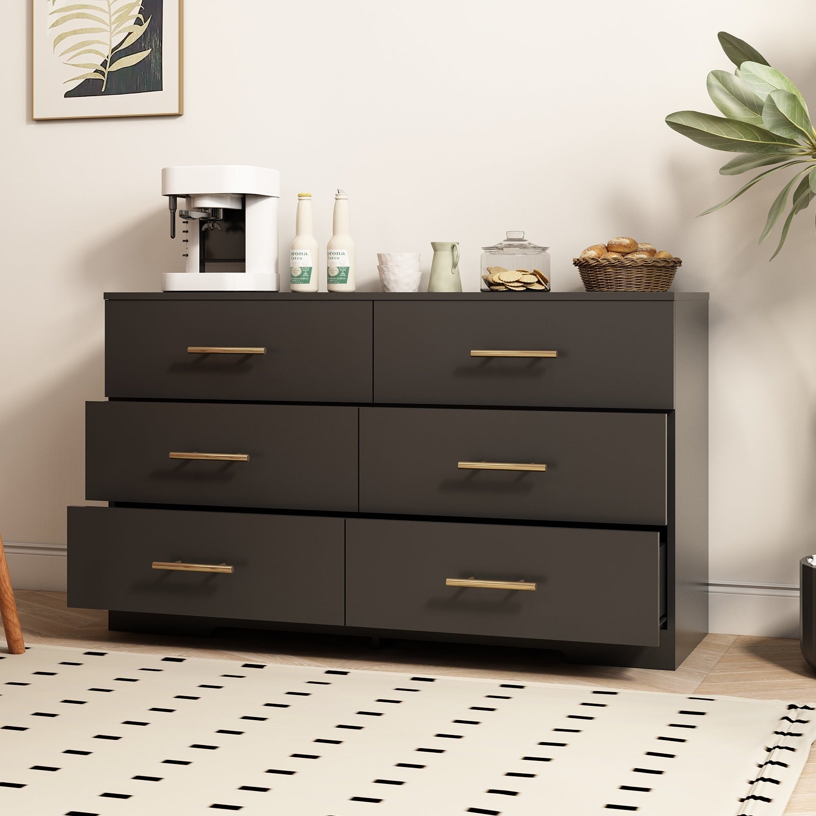 Nøordka Light Dresser Default 50" Black Chest Of Drawers & Dresser Table With Golden Accents