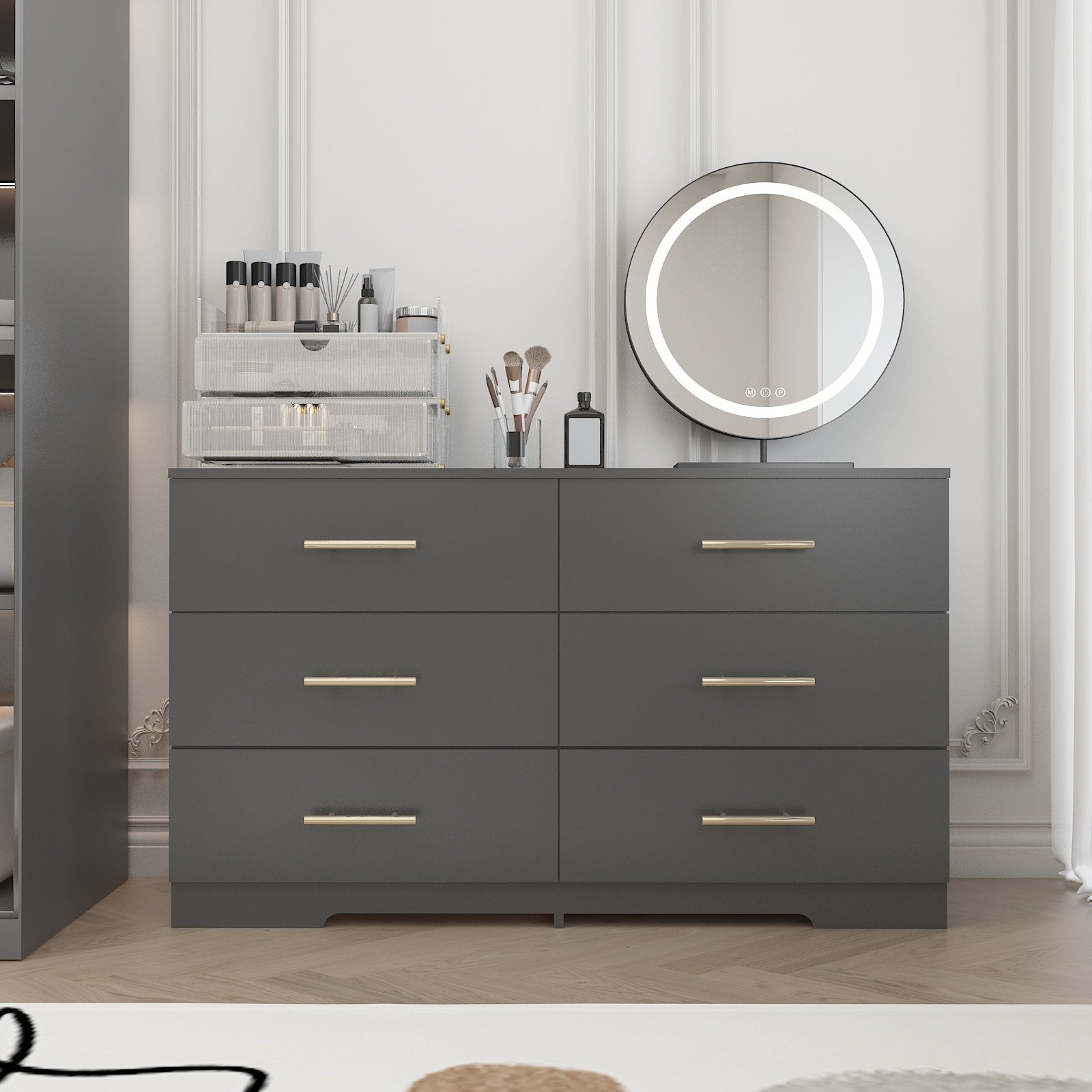 Nøordka Light Dresser Default 50" Black Chest Of Drawers & Dresser Table With Golden Accents