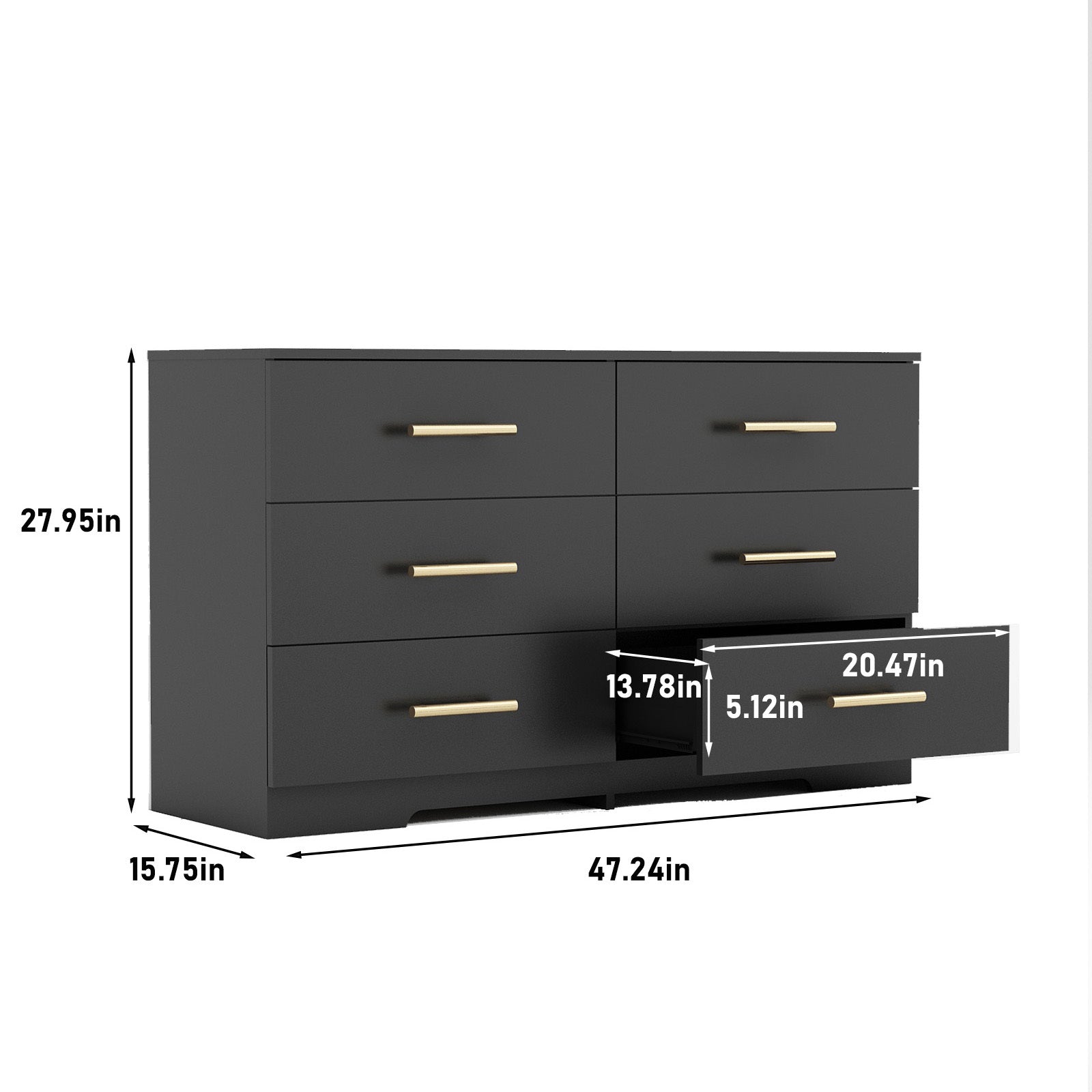 Nøordka Light Dresser Default 50" Black Chest Of Drawers & Dresser Table With Golden Accents