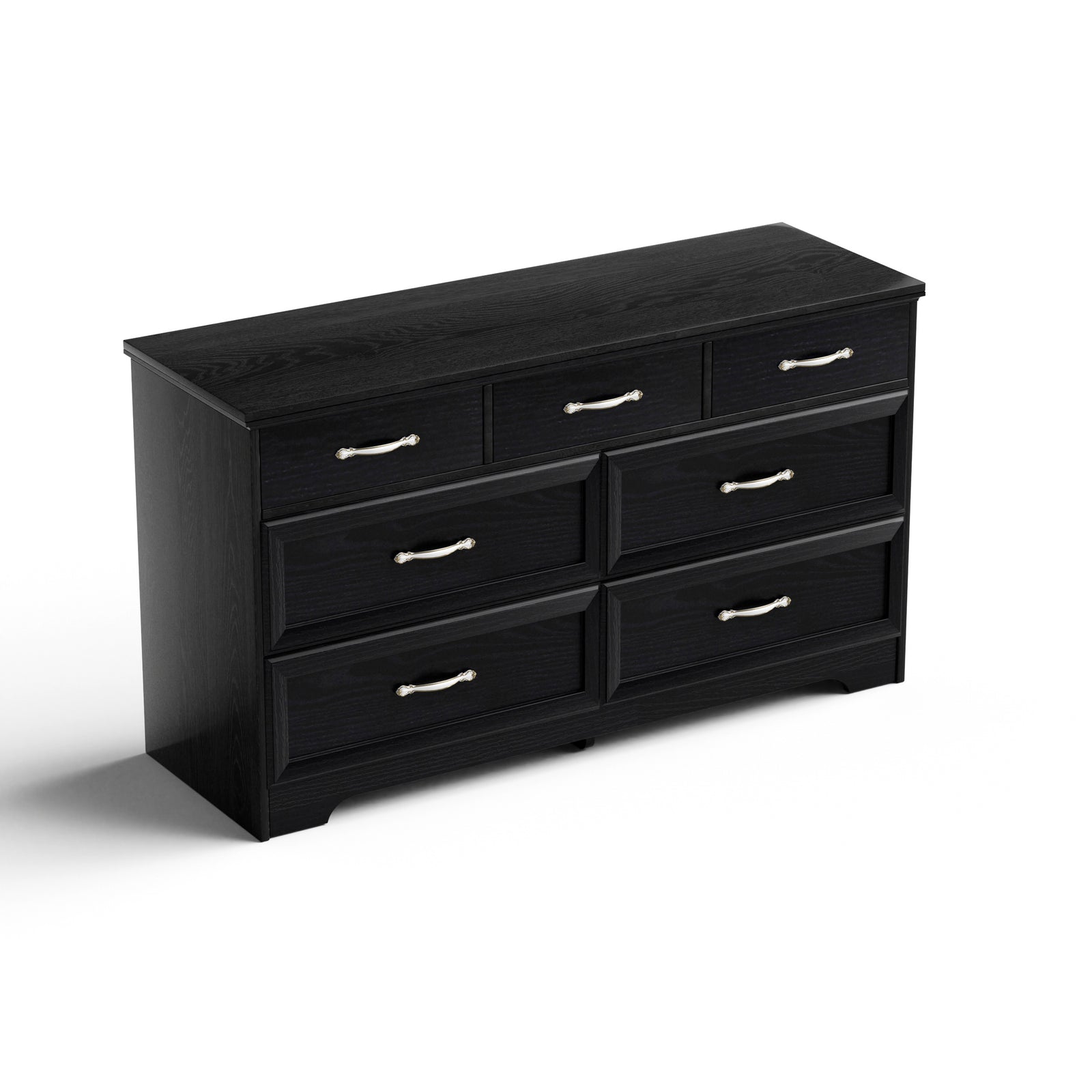 Nøordka Light Dresser Default 50" Black Mid Century Modern 3 Drawer Bedroom Chest with Metal Handling