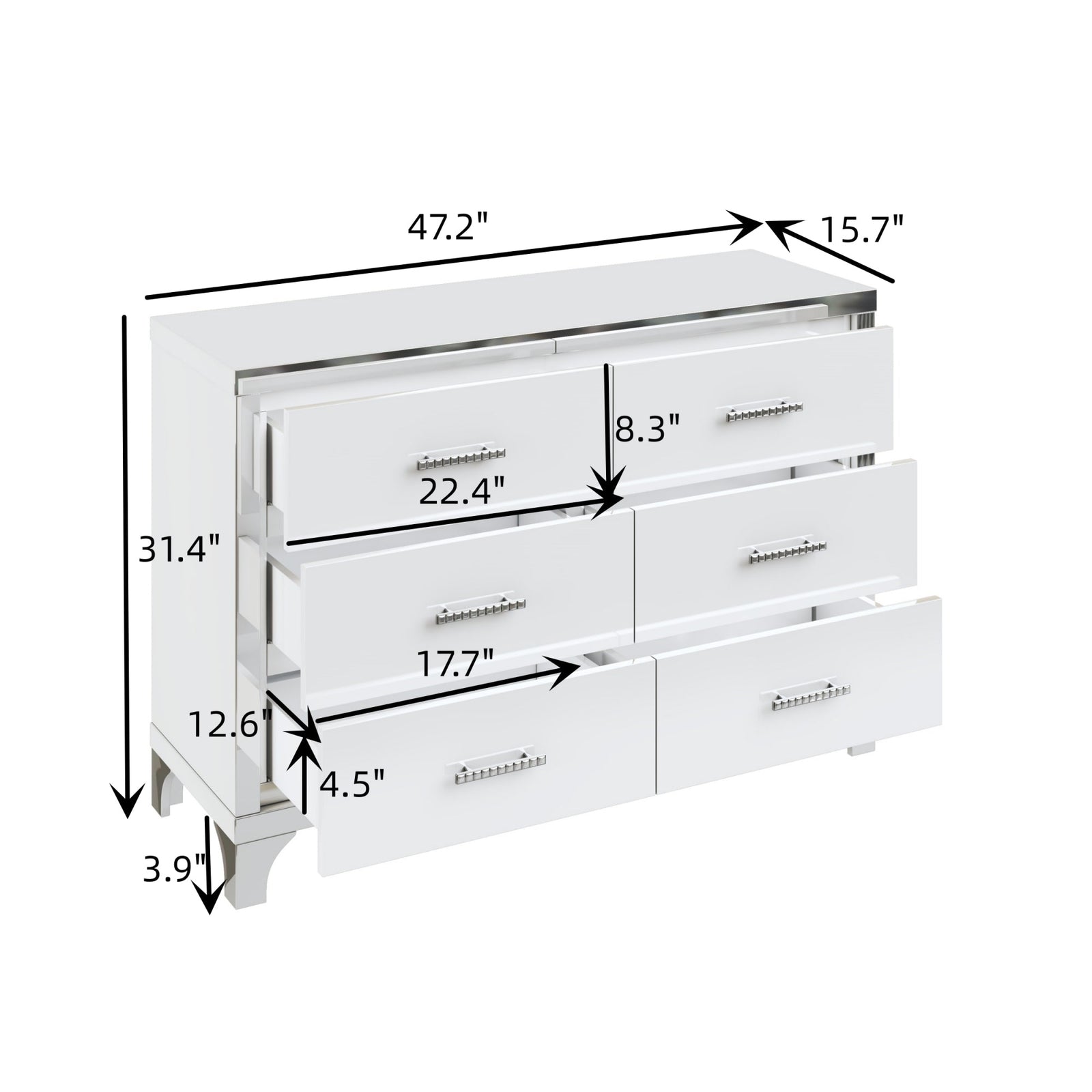 Nøordka Light Dresser Default 50" Gloss White Dresser with Metal Handling