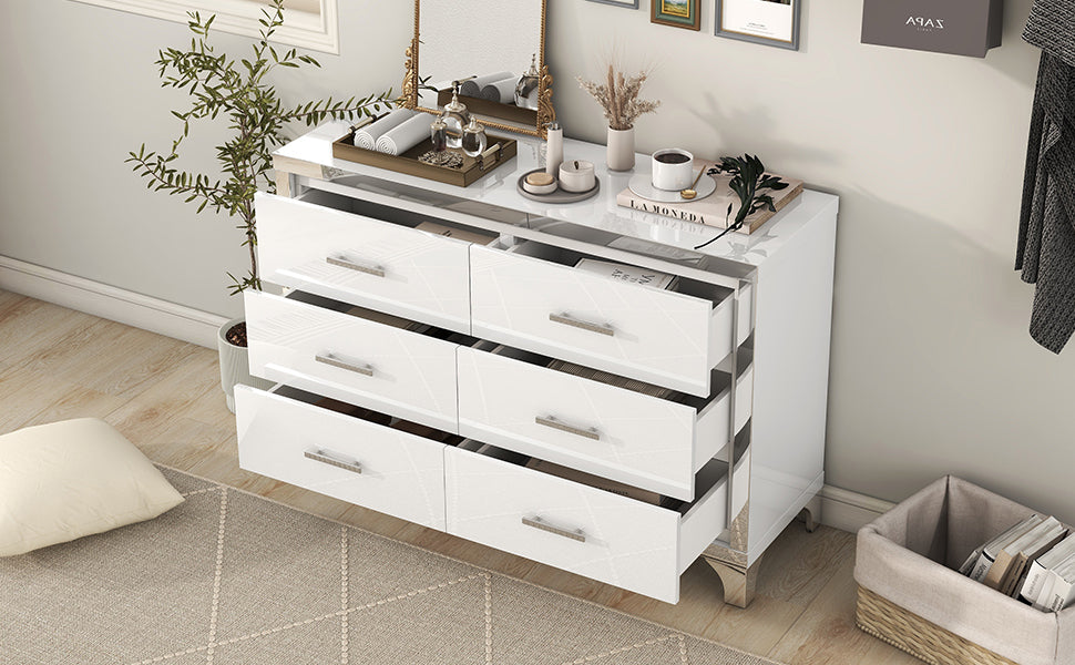 Nøordka Light Dresser Default 50" Gloss White Dresser with Metal Handling
