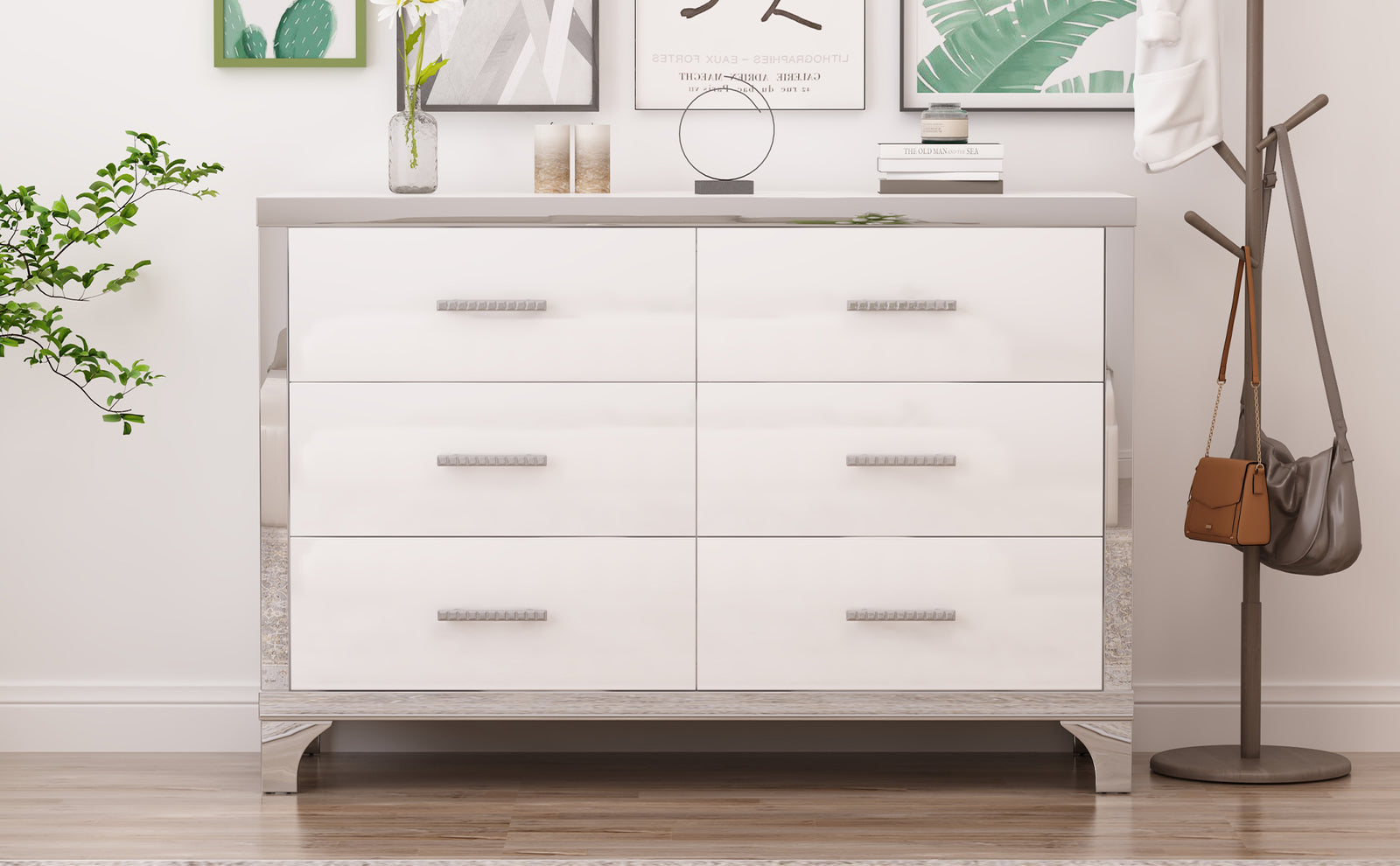 Nøordka Light Dresser Default 50" Gloss White Dresser with Metal Handling