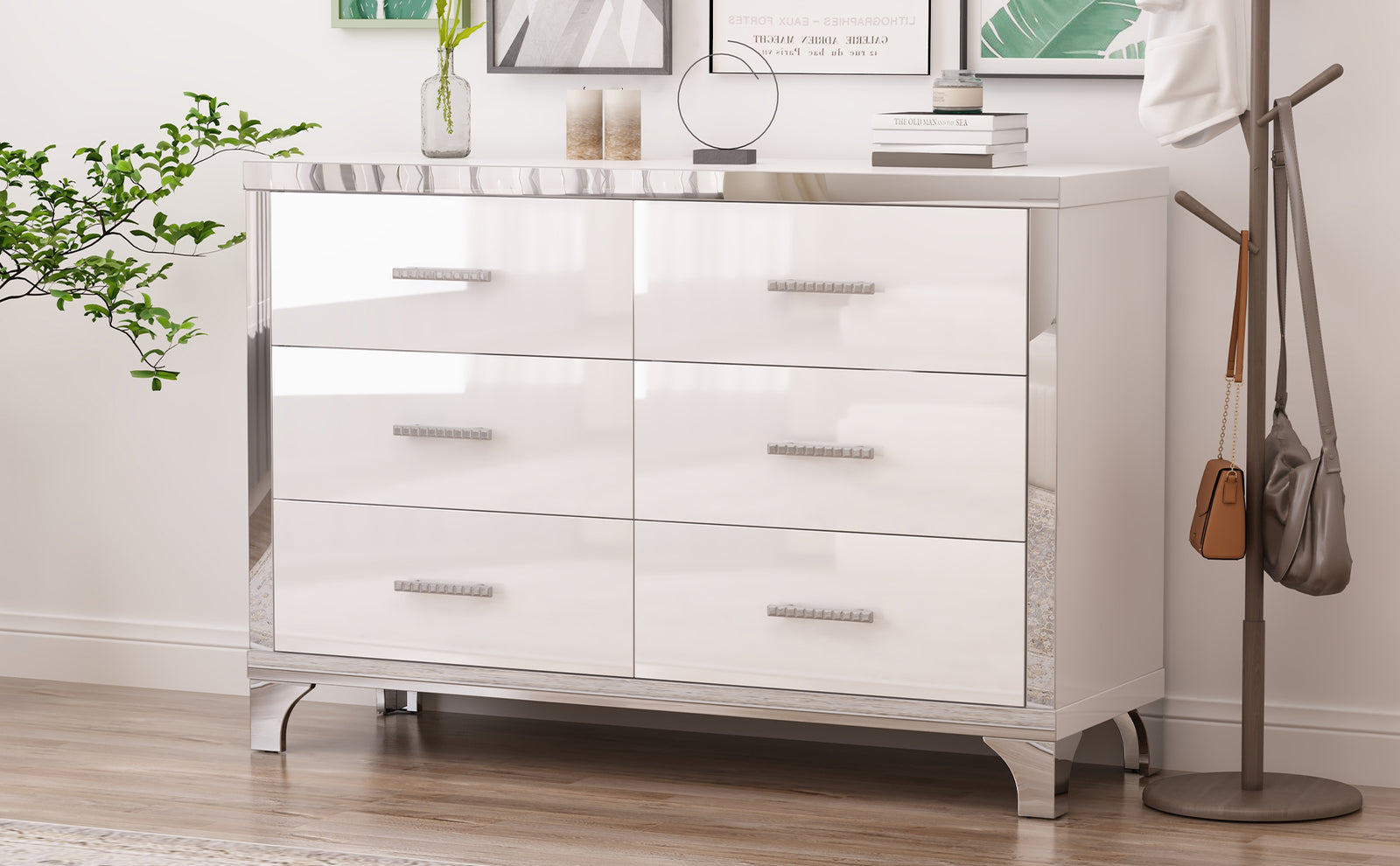 Nøordka Light Dresser Default 50" Gloss White Dresser with Metal Handling