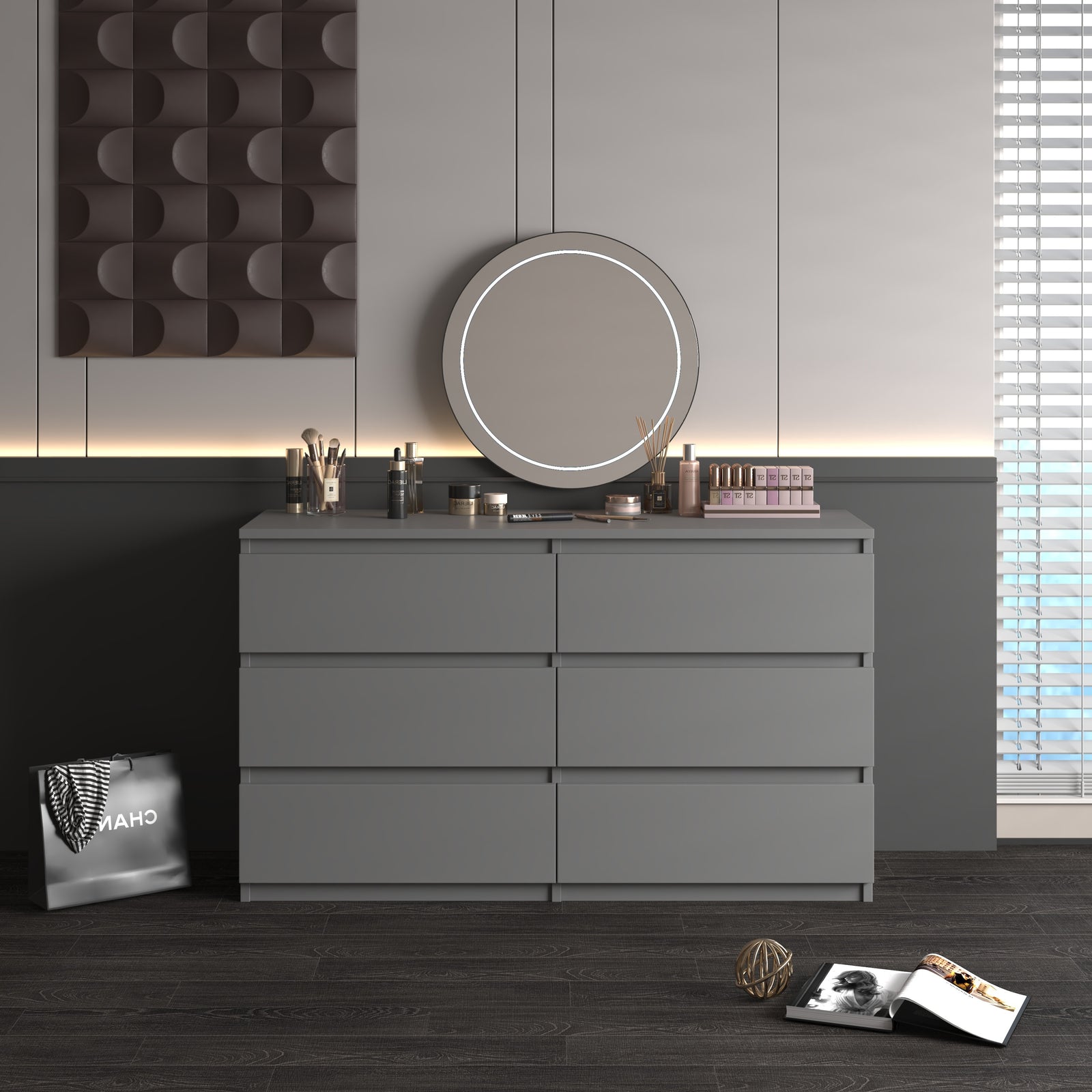 Nøordka Light Dresser Default 50" Gray 6 Drawers Chest Of Drawers & Dresser Table