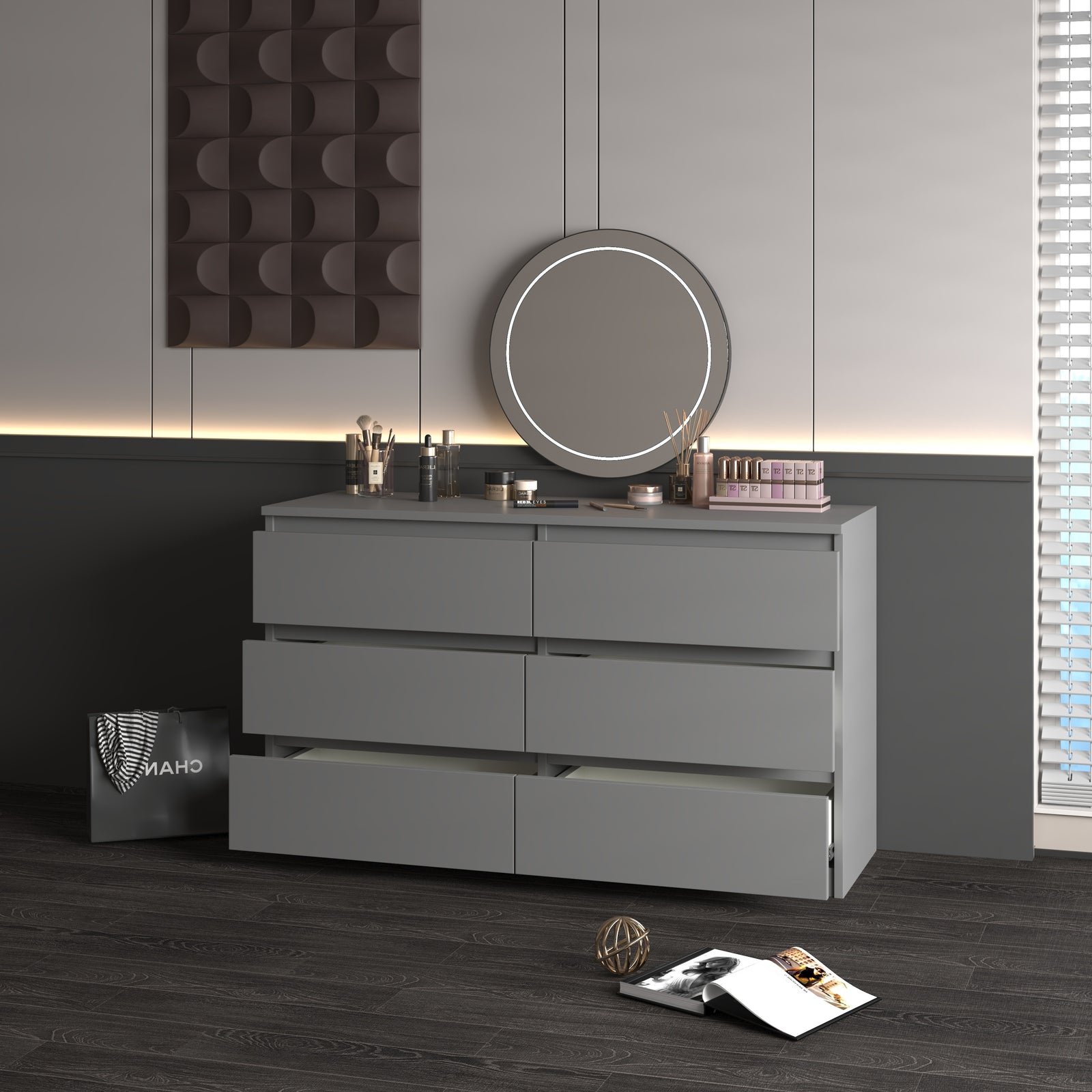 Nøordka Light Dresser Default 50" Gray 6 Drawers Chest Of Drawers & Dresser Table