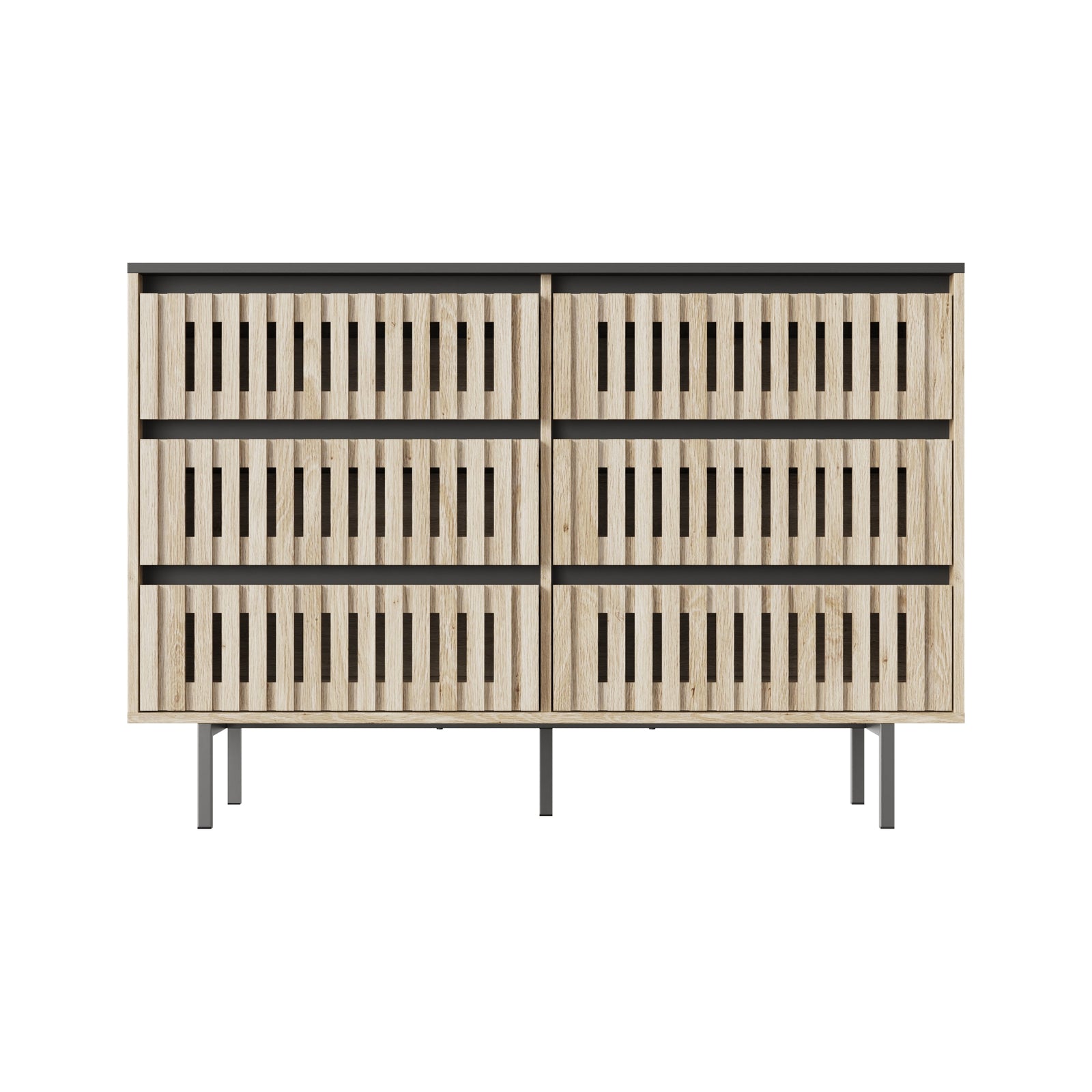 Nøordka Light Dresser Default 50" Natural & Black Minimalist Six Drawer Cabinet