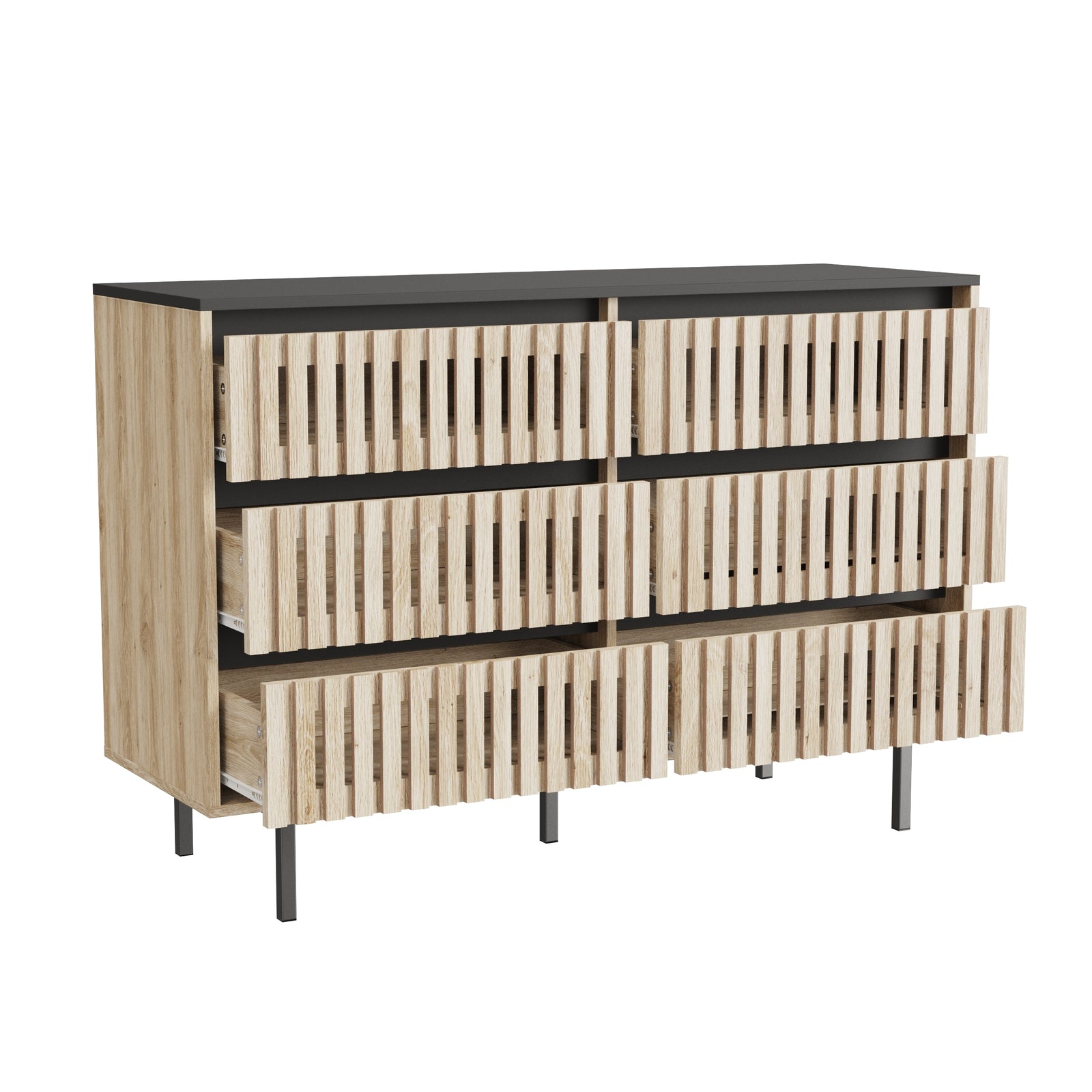 Nøordka Light Dresser Default 50" Natural & Black Minimalist Six Drawer Cabinet