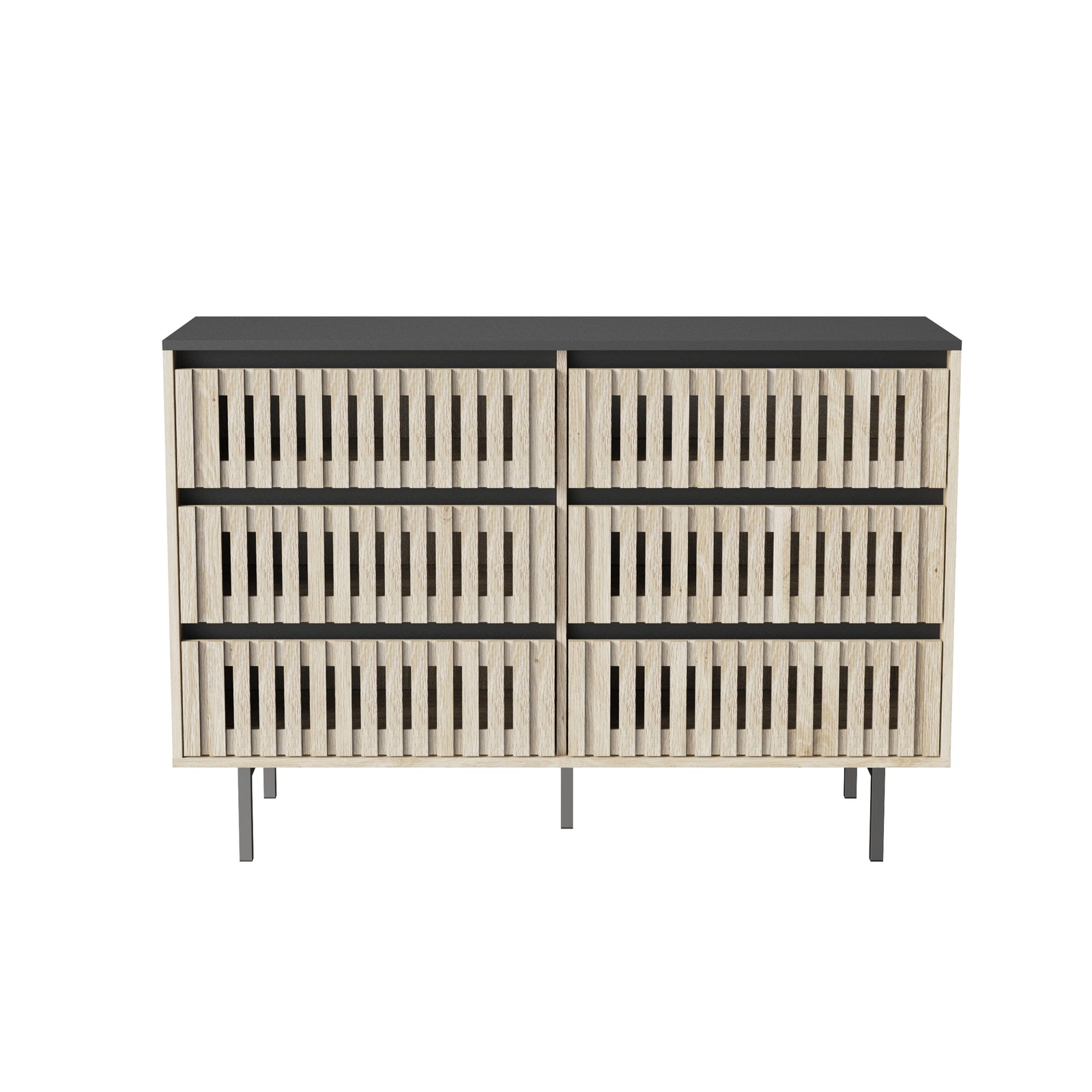 Nøordka Light Dresser Default 50" Natural & Black Minimalist Six Drawer Cabinet