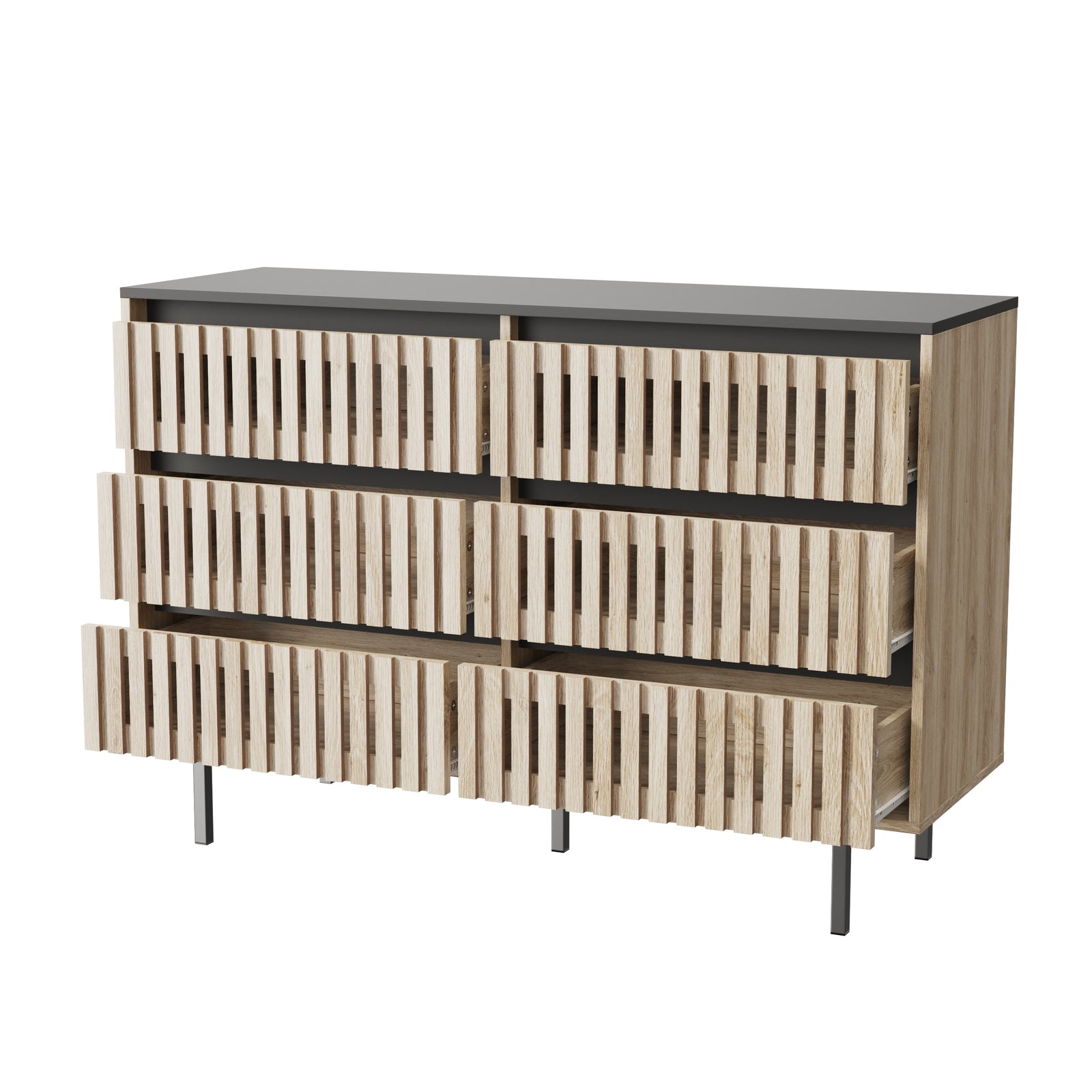 Nøordka Light Dresser Default 50" Natural & Black Minimalist Six Drawer Cabinet