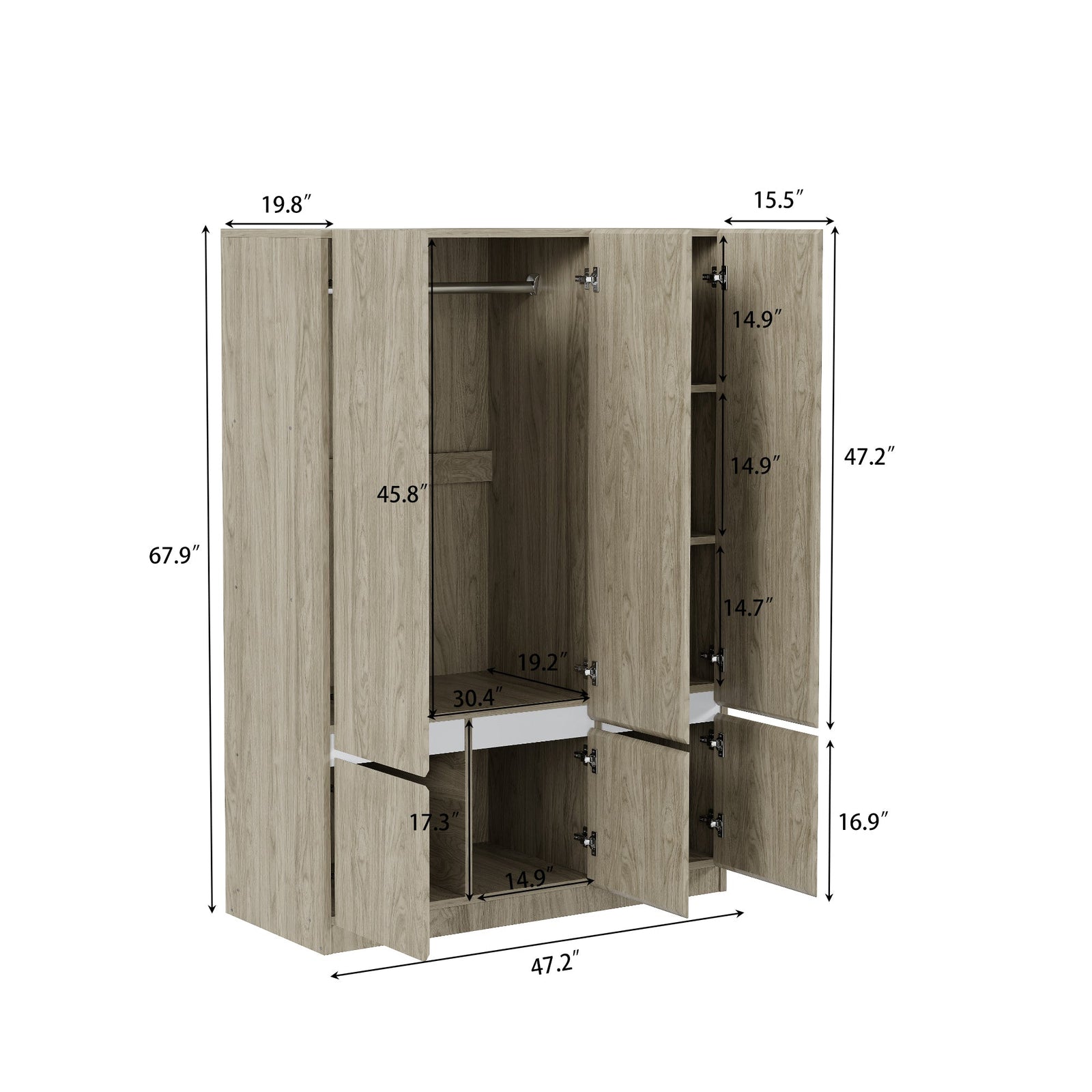 Nøordka Light Dresser Default 50" Natural Wood 6-Doors Wooden Wardrobe